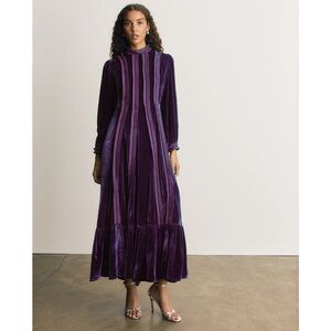 Lisou Gigi Deep Purple Crushed Velvet Long Sleeve Maxi Dress size US 6